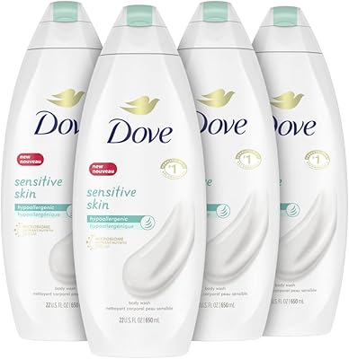 Dove body wash hypoallergénique, nettoie et nourrit les peaux sensibles, hydrate les peaux