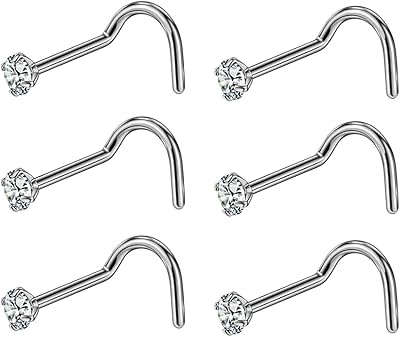 6pcs piercing nez chirurgical acier/titane femme bijoux piercing nez 22g/20g/18g, métal, inconnu