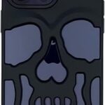 Coque mobile en caoutchouc motif crâne noir pour iphone 12, 13 et 14
