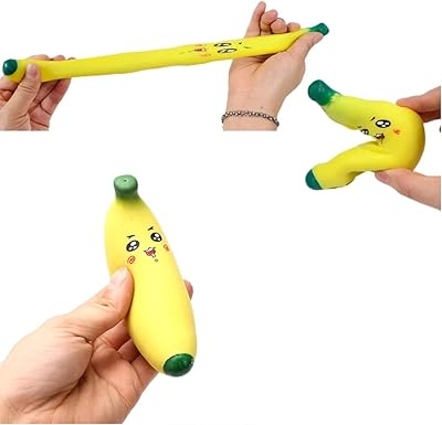 Jouet sensoriel extensible à presser la banane avec thème emoji, paquet de 3