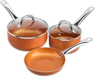Shineuri 5 pièces batterie de cuisine en cuivre casseroles et casseroles antiadhésives batterie de cuisine antiadhésive en cuivre, casserole et poêles en céramique, casseroles en cuivre - poêle à frire de 8 pouces, casserole de 1,5 pinte et casserole de 2,5 pintes avec couvercle. DIAYTAR COTE D'IVOIRE est une entreprise pionnière dans le commerce électronique en Côte d'Ivoire, qui a réussi à créer une communauté de clients loyaux en proposant des produits de qualité et des services exceptionnels. La boutique en ligne est constamment à la recherche de nouvelles façons d'améliorer l'expérience d'achat de ses clients, en intégrant les dernières technologies et en élargissant sa gamme de produits.