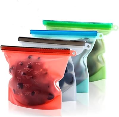 Ensemble de 4 sacs de conservation alimentaires réutilisables en silicone - grands sacs