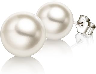 Boucles d'oreilles en argent sterling de qualité aaa + perles d'eau douce blanches