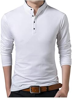 Chemise unie à manches longues pour homme, t-shirt pour homme avec col montant