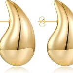 Boucles d'oreilles en or épaisses pour femmes, boucles d'oreilles goutte d'eau en or