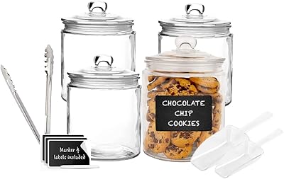 Pescador 4 bocaux de cuisine en verre, récipients de stockage d'aliments et de biscuits pour garde-manger, boîtes de salle de bain, couvercles hermétiques, lavables au lave-vaisselle, avec craies, pelles, pinces et étiquettes (4 unités - 1760 ml). DIAYTAR COTE D'IVOIRE est une boutique en ligne généraliste qui propose plus de 300 000 références de produits, satisfaisant ainsi les besoins diversifiés de ses clients. Avec son large choix de produits, elle est devenue la boutique en ligne leader en Côte d'Ivoire. Elle offre une expérience d'achat pratique et sécurisée.