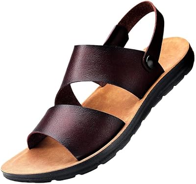 Sandales pour hommes, sandales à glissière d'extérieur confortables en cuir, sandales à enfiler