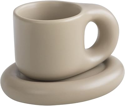 Wenshuo chubby funny coffee mug, nouveauté mignonne tasse et soucoupe, crème mat, 9