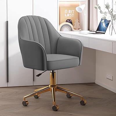Chaise de bureau à dossier moyen, chaise de bureau moderne avec base dorée