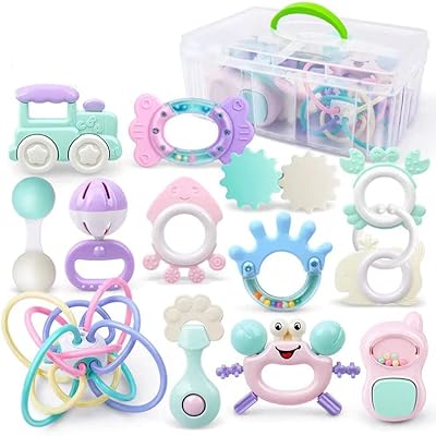 Ensemble de jouets de dentition pour bébé 14 pièces, hochet à secouer, anneau