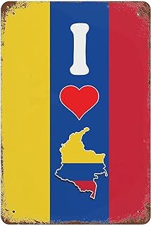 Panneau mural en étain avec drapeau du monde de la colombie, i love