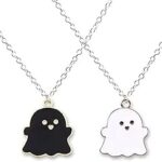 Collier avec pendentif fantôme mignon noir et blanc pour femmes, hommes, filles, garçons
