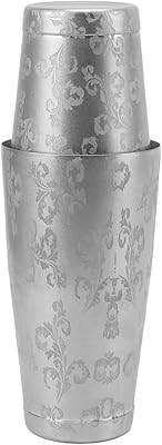 Mélangeur à cocktail argenté, acier inoxydable de 16 oz avec motif, grand mélangeur