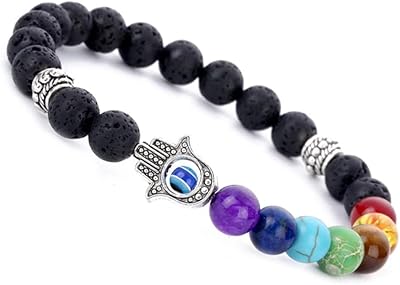 Bracelet liska sept chakras avec pierre de lave, énergie de guérison volcanique