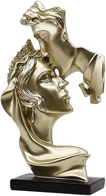 Sculpture de couple doré, baiser romantique, artisanat en résine, art de bureau moderne