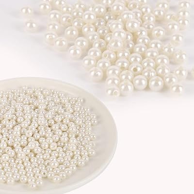 Perles de verre scintillantes grabmantra, perles rondes blanc cassé de 4 mm