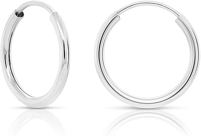Boucles d'oreilles créoles rondes sans fin en or blanc 14 carats - 10-18