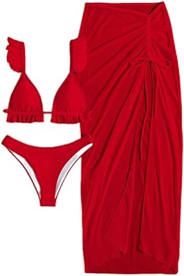 Ensemble bikini 3 pièces à volants pour femme avec jupe de plage couvrante