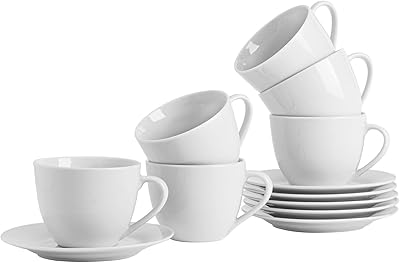 Grandes tasses à café et soucoupes blanches à cappuccino 6 pièces - tasse