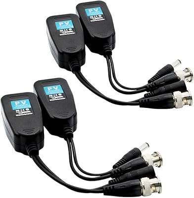 Paire de balun vidéo pnc vers rj45 pfmav hd-cvi-tvi-ahd (720p-960p-1080p) avec connecteur d'alimentation