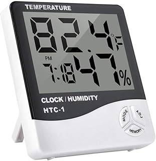 Un appareil pour mesurer les niveaux d'humidité et de température, contenant une horloge