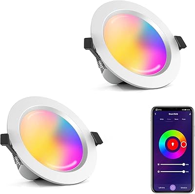 Plafonniers led encastrés, paquet de 2 lumières intelligentes à intensité variable rvb +