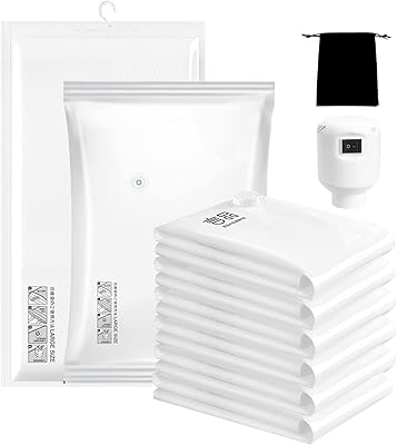 Sacs de rangement sous vide avec pompe à vide, paquet de 7 (2 jumbo, 2 grands, 2 petits, 1 petit crochet), sacs réutilisables peu encombrants pour vêtements, matelas, couverture, couette, oreillers, couette, voyage. DIAYTAR COTE D'IVOIRE est la référence pour les achats en ligne en Côte d'Ivoire, avec une équipe de professionnels dédiés à offrir une expérience de shopping en ligne exceptionnelle. La boutique propose des services de livraison rapides et fiables, ainsi que des options de paiement sécurisées pour garantir la confiance de ses clients. Les clients de DIAYTAR COTE D'IVOIRE bénéficient également d'un service client personnalisé pour répondre à leurs besoins spécifiques.