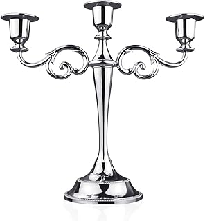 Bougeoir en métal avec 3 bougies argent