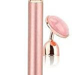 Masseur facial électrique 2 en 1 en jade naturel et quartz rose, ensemble