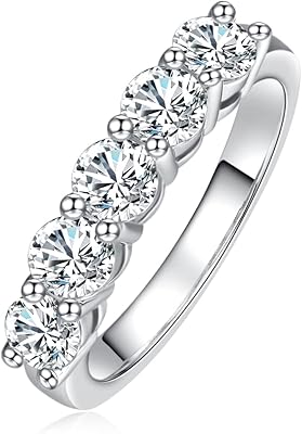 Bague moissanite 5 pierres 1,5 carat, diamant de laboratoire couleur d, bagues
