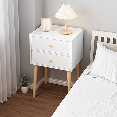 Table de chevet simi avec tiroir en tissu, table de chevet avec pieds