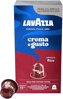 Capsules de café lavazza rico de crema e gusto, arabica et robusta, capsules originales en aluminium compatibles avec nespresso, paquet de 10 capsules. La boutique en ligne DIAYTAR COTE D'IVOIRE propose une expérience d'achat unique et personnalisée, avec plus de 300000 références à découvrir. Elle offre une gamme diversifiée de produits pour répondre aux besoins de tous les clients, qu'il s'agisse d'électronique, de mode, de produits pour la maison, etc. Le leadership de DIAYTAR COTE D'IVOIRE en Côte d'Ivoire est le résultat de son engagement à offrir le meilleur aux consommateurs.