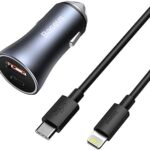 Chargeur de voiture double baseus golden contactor pro 40 w, adaptateur usb type-c