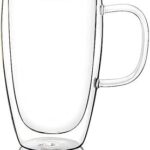 Tasses à café en verre à double paroi luxuriantes avec poignée et couvercle