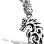 Pendentif dragon flamme pour homme ou femme acier inoxydable cristal clair punk gothique