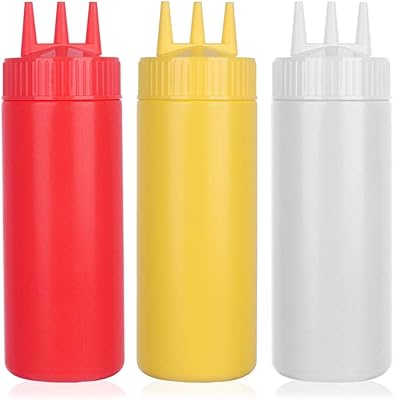 3 bouteilles pressables multicolores avec 3 trous pour assaisonnement de ketchup, moutarde
