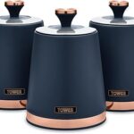 Tower cavalletto t826131mnb ensemble de boîtes de rangement 3 pièces pour thé/café/sucre, acier