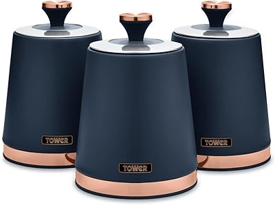 Tower cavalletto t826131mnb ensemble de boîtes de rangement 3 pièces pour thé/café/sucre, acier