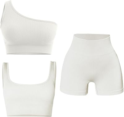 Lot de 3 hauts courts sans couture et shorts d'entraînement taille haute