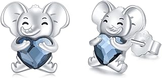 Boucles d'oreilles éléphant en argent sterling 925, boucles d'oreilles en cristal d'animaux mignons
