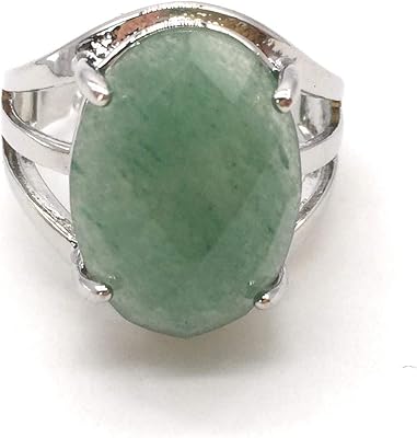Bague réglable en pierre naturelle de forme ronde ovale à facettes pour femmes