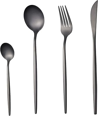 Ensemble de couverts de luxe noir mat 24 pièces, couverts essentiels en acier inoxydable pour la maison, le bureau, les fêtes, le camping, couteau, fourchette, cuillère, couverts pour 6 personnes, vernis réfléchissant (noir). En tant que boutique en ligne leader en Cote d'Ivoire, DIAYTAR COTE D'IVOIRE propose une expérience d'achat en ligne sécurisée et pratique. Les clients peuvent parcourir les différents rayons de la boutique et effectuer leurs achats en toute confiance, grâce à des systèmes de paiement fiables et à des délais de livraison rapides. Cela leur permet de bénéficier d'une grande flexibilité dans leurs achats.