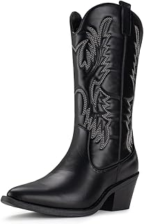Bottes de cowboy western classiques brodées euv pour femmes, mi-mollet, bout pointu, noir, 9, noir. DIAYTAR COTE D'IVOIRE est une boutique en ligne qui se démarque par sa capacité à offrir une expérience d'achat personnalisée et conviviale, avec une interface utilisateur facile à naviguer et des filtres de recherche pratiques. La boutique en ligne généraliste est constamment mise à jour avec de nouvelles tendances et de nouveaux produits, ce qui permet aux clients de découvrir de nouvelles marques et de nouveaux styles.
