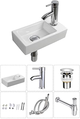 Lavabo suspendu, petit lavabo de toilette, lavabo rectangulaire en céramique à droite