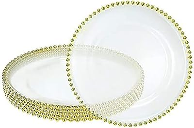 Ensemble de plats élégants en acrylique transparent avec bord perlé, 6 pièces, couleur
