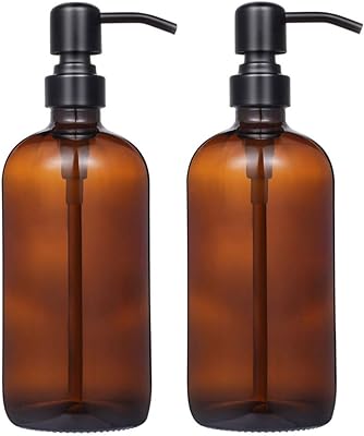 Lot de 2 distributeurs de savon en verre ambré épais avec pompe