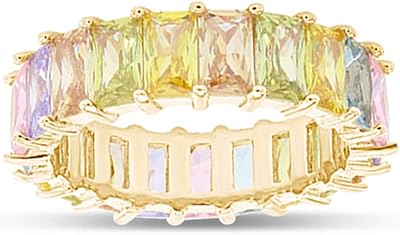 Bague arc-en-ciel avec pierres précieuses pures aaa, plaquée or jaune 18 carats, taille