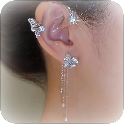 Boucles d'oreilles papillon pour femmes, boucles d'oreilles papillon élégantes en argent avec pompons