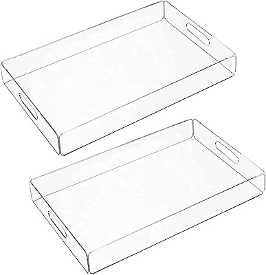 Plateau de service en acrylique transparent avec poignée, lot de 2, plateau de service rectangulaire anti-déversement pour table basse, nourriture, vin, fruits, plateau de maquillage, plateau organisateur pour bureau et maison (15" x 11" x 2"). La boutique en ligne DIAYTAR COTE D'IVOIRE est la première destination pour les consommateurs ivoiriens qui recherchent des produits de qualité à des prix compétitifs. Avec une équipe dédiée au service client, DIAYTAR COTE D'IVOIRE garantit que les clients reçoivent une assistance de qualité pour toute question ou problème lié à leur achat en ligne. DIAYTAR COTE D'IVOIRE est le partenaire de confiance pour vos achats en ligne en Cote d'Ivoire.