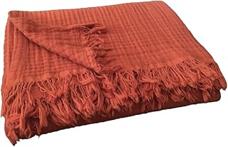 Couverture 100 % coton biologique pour canapé, 4 couches de fil teint végétal